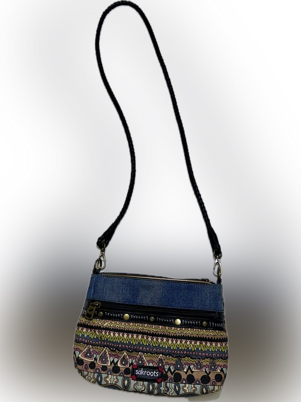 Sakroots Denim-Trim Multicolor Woven Crossbody Bag